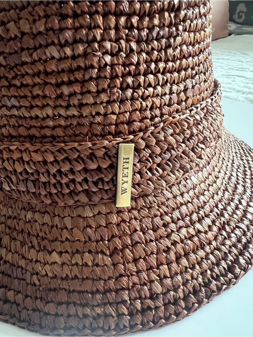 {Wyeth} Brand New Brown Raffia Straw Bucket Hat